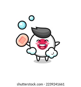 japan flag badge character is bathing while holding soap , cute style design for t shirt, sticker, logo element