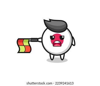 japan flag badge character as line judge hold the flag straight horizontally , cute style design for t shirt, sticker, logo element
