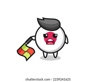 japan flag badge character as line judge hold the flag down at a 45 degree angle , cute style design for t shirt, sticker, logo element