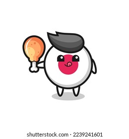 japan flag badge cute mascot is eating a fried chicken , cute style design for t shirt, sticker, logo element