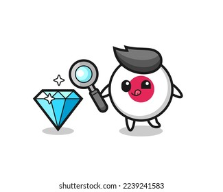 japan flag badge mascot is checking the authenticity of a diamond , cute style design for t shirt, sticker, logo element