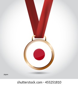 Japan Flag in Bronze Medal. Vector Illustration. RIO Olympic Game Bronze Medal. Vector Illustration