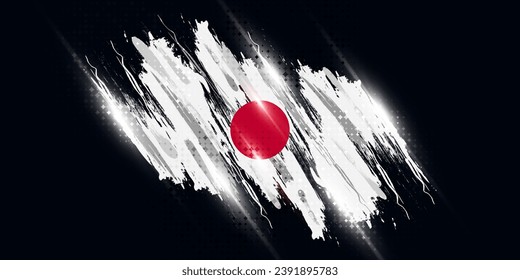 Japan Flag in Brush and Grunge Paint Style. Vector of Japanese Flag