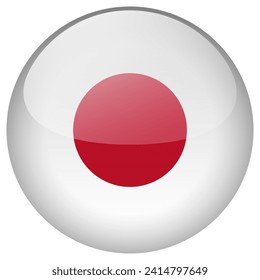 Botón de bandera de Japón. Botón de la bandera de círculo de Japón aislado en fondo blanco