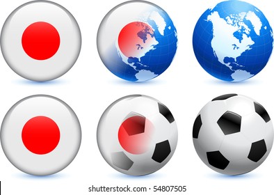 Botón de bandera de Japón con evento de fútbol global Ilustración original