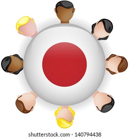 Japan Flag Button Teamwork People Group - Vector