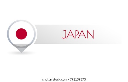 Japan flag. Circle flag button in the map marker shape. Japanese country icon, badge or banner. Vector illustration.