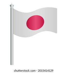 Japan flag. Cloth with a circle of the sun in the center. The national symbol of the state develops in the wind. Colored vector illustration. Isolated white background. Political topics. Flat style. 