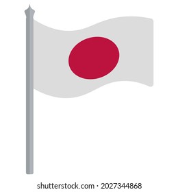 Japan flag. Cloth with a circle of the sun in the center. The national symbol of the state develops in the wind. Colored vector illustration. Isolated white background. Political topics. Flat style. 