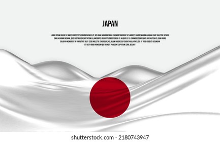 Japan flag design. Waving Japanese flag made of satin or silk fabric. Vector Illustration.