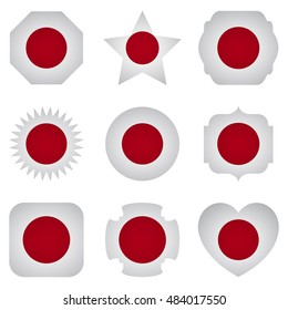 Japan flag with different shapes on a white background