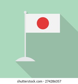 Japan flag with flagpole flat icon with long shadow. Vector illustration EPS10