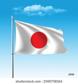 Japan flag flying on blue sky, vector illustation.
