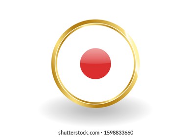 Japan flag in the form of a circle, can be used for independence or other events. Japan icon gold glossy badge button with Japan flag and shadow vector EPS 10 illustration on white background. 
