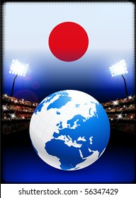 Bandera de Japón con fondo de globo en el estadio Ilustración original