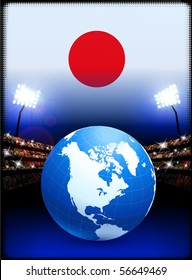 Bandera de Japón con fondo de globo en el estadio Ilustración original