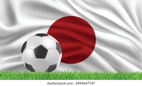 Japan flag with grass and football 