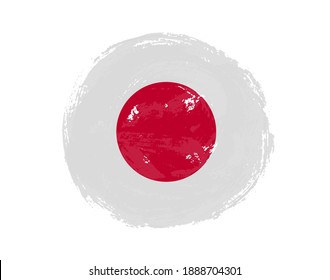 Japan flag in grunge round shape.