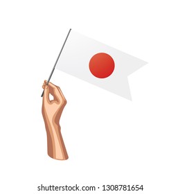 Japan flag and hand on white background. Vector illustration