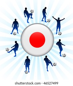 Japan Flag Icon on Internet Button with Soccer Players Original Vector Illustration