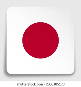 Japan flag icon on paper square sticker with shadow. Button for mobile application or web. Vector
