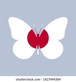 Japan flag icon in the shape of a Butterfly. Japanese national symbol. Vector illustration.