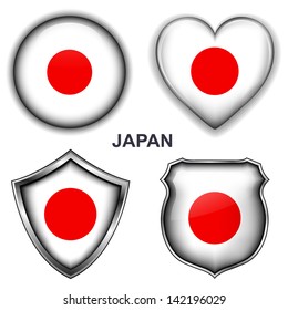 Japan flag icons, vector buttons. 