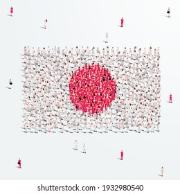 Japan Flag. A large group of people form to create a shape of Japanese flag. Vector Illustration.