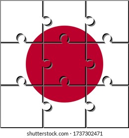 japan flag made with jigsaw puzzle pieces. proportion 1:1