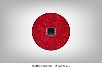 Japan flag made of printed circuit boards. Digital technologies. Vector illustration.