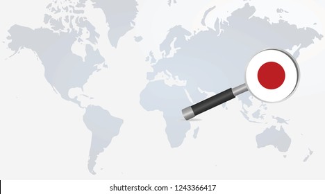 Japan flag in magnifying glass. vector illustration