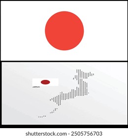 Japanische Flagge und Karte mit schwarzem Hintergrund.