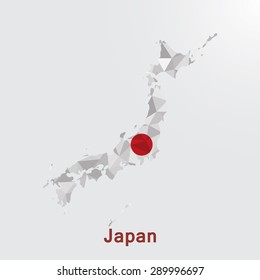 Japan flag map in geometric polygonal style.Abstract tessellation,background. Vector illustration EPS10