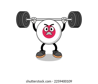 japan flag mascot cartoon lifting a barbell , character design