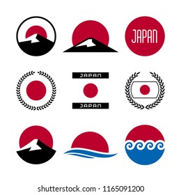 Japan flag, Mount Fuji and other vector graphics with the Japanese flag