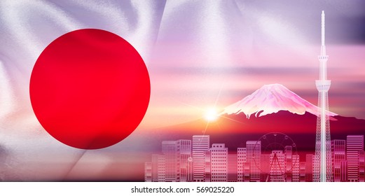 Japan Flag Mt. Fuji Sky Tree