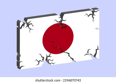 Japan flag on 3D cracked wall vector, fracture pattern, Japan earthquake, country flag with cracked texture, Switzerland national issues concept, logo idea