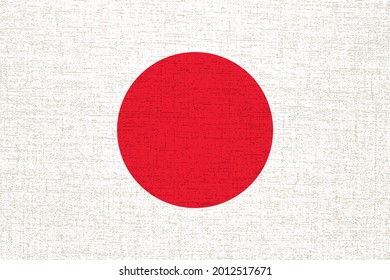 Japan Flag on Canvas Texture Made with Official Japanese National Colors and Correct Proportions - Red Elements on White Background - Vector Flat Graphic Design