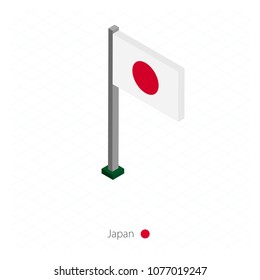 Japan Flag on Flagpole in Isometric dimension. Isometric blue background. Vector illustration.