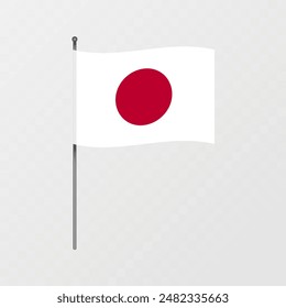 Japan flag on flagpole. Vector illustration.