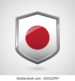 Japan Flag on a Grey Shiny Shield, Vector Illustration isolate on Grey Background