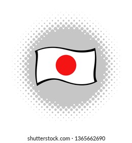Japan flag on halftone round shape. Vector illustration