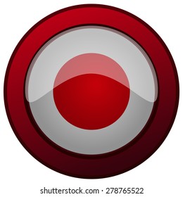 Japan Flag on a Round Red Framed Glossy Shield, Vector Illustration isolated on White Background. 