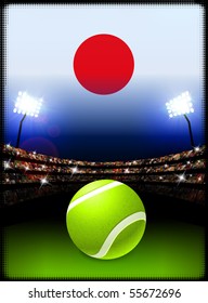 Japan Flag on Stadium Background during Tennis Match Original Illustration