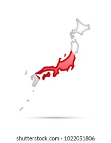 Japan flag and outline of the country on a white background.