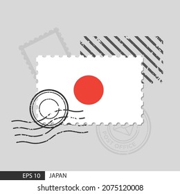 Japan flag postage stamp. Isolated vector illustration on grey post stamp background and specify is vector eps10.