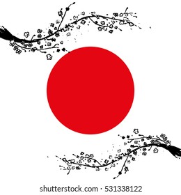 Japan flag with red circle and sakura flower