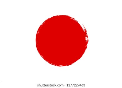 Japan Flag, Red Ink Paint Brush Circle Isolated On White Background. Vector