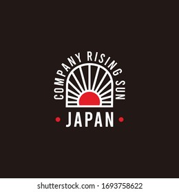 Japan flag with rising red rays logo design illustration with black background