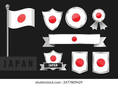 Japan flag set. Collection of Japan national emblems. Flat design of flags collection.